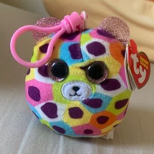 Ty Squishy Beanies, Giselle. Multicolor Plush Keychain clip.